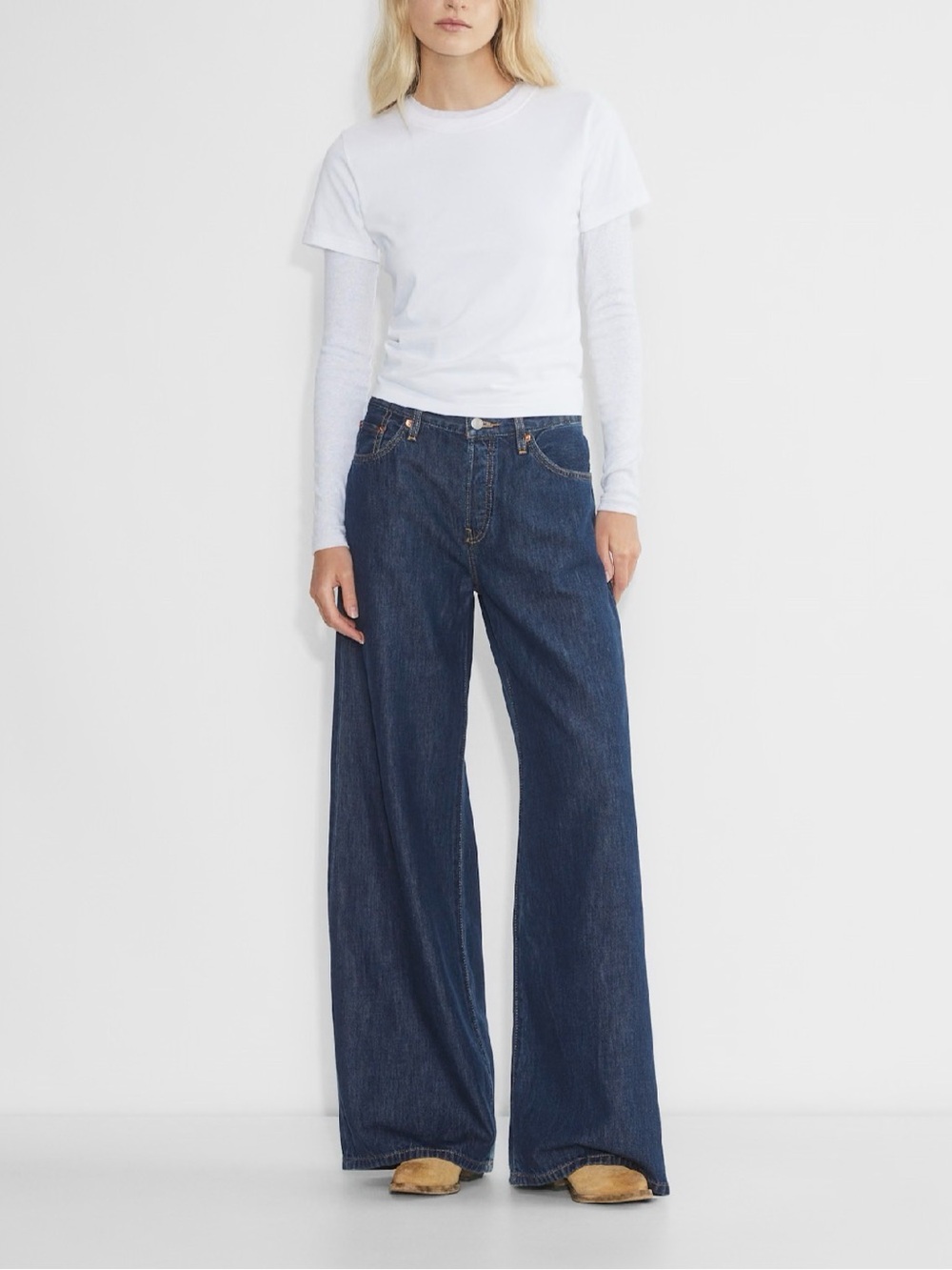 Re/Done Dark Blue Wide-Leg Mid High-Rise Palazzo Jeans Size 26